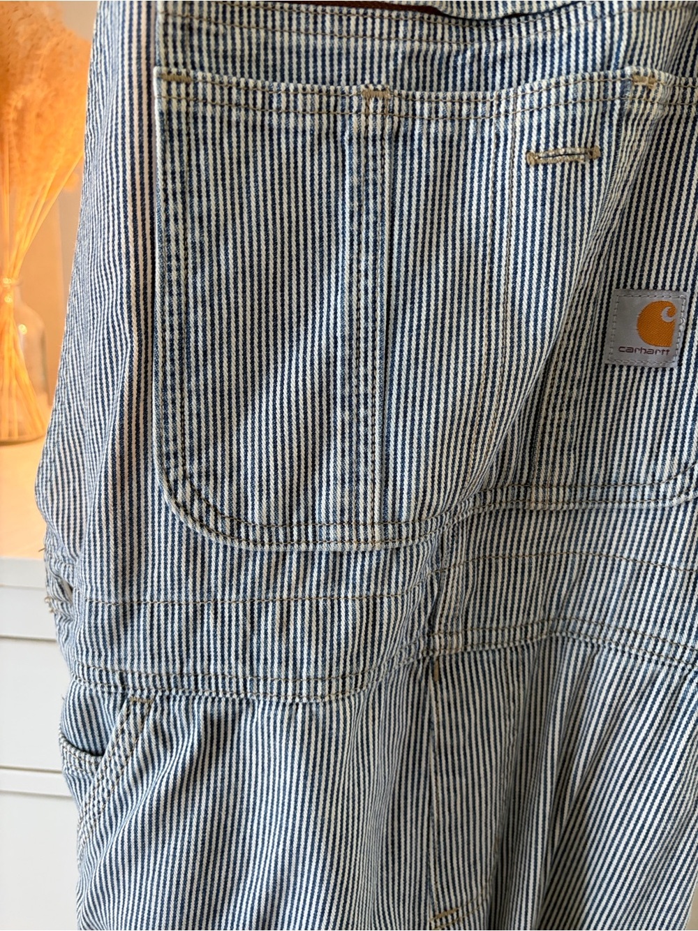 Carhartt women’s striped railroad denim bib overall - Picture 6 of 7